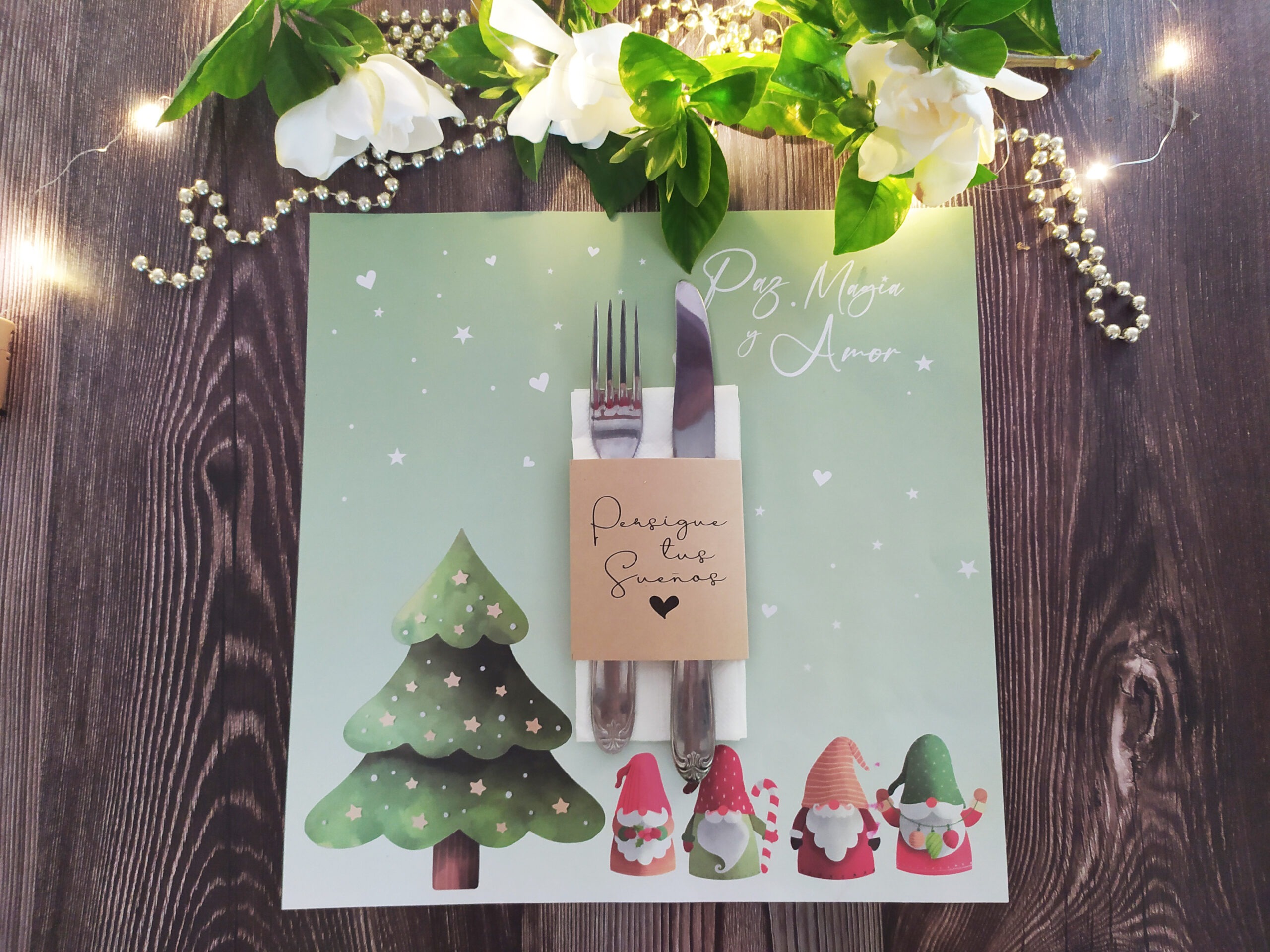 Combo Individual CUADRADO Duendes + Porta Servilletas x 10