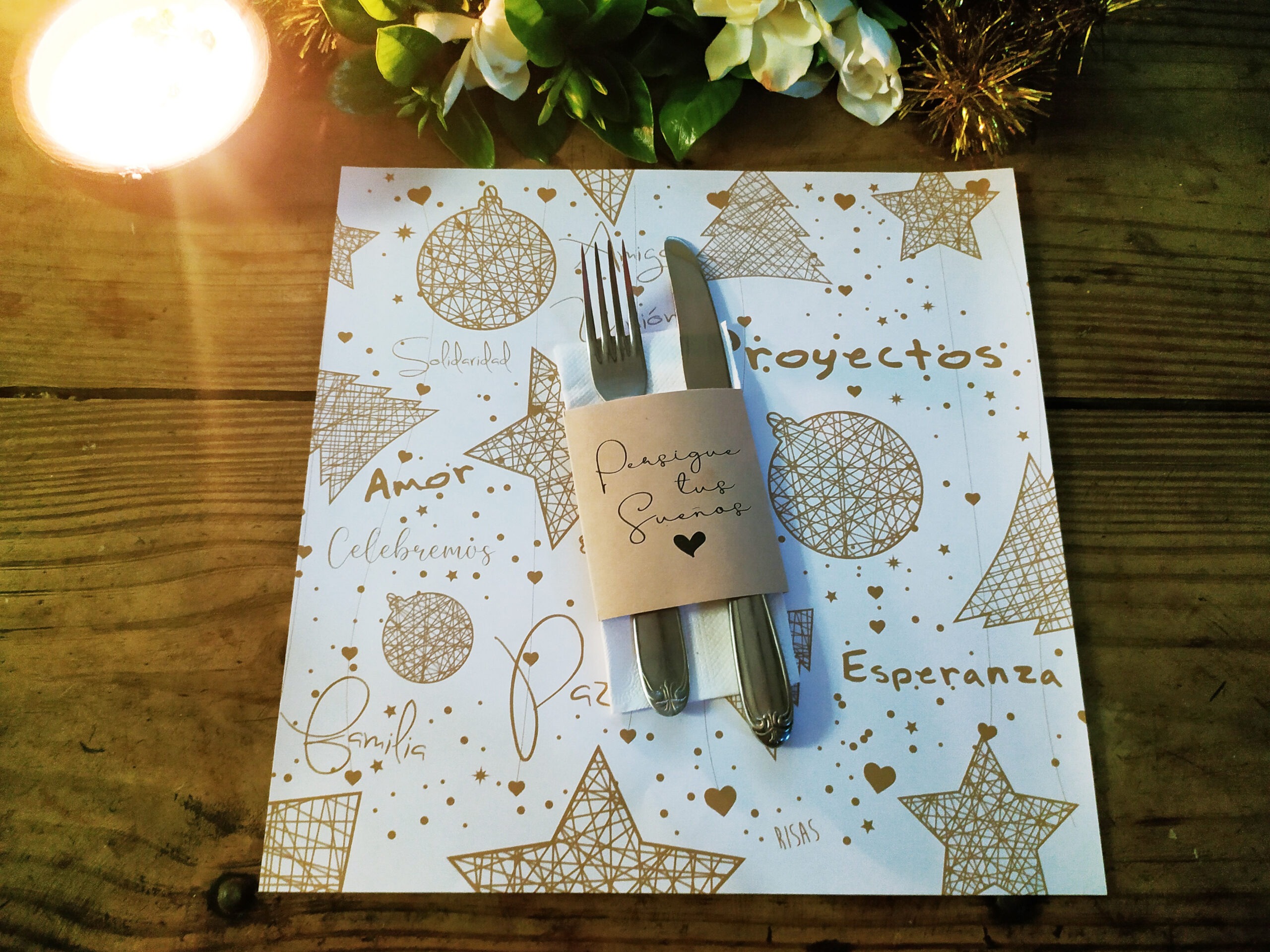 Combo Individual Estrellas Blanco CUADRADO + Porta Servilletas x 10 - Imagen 2