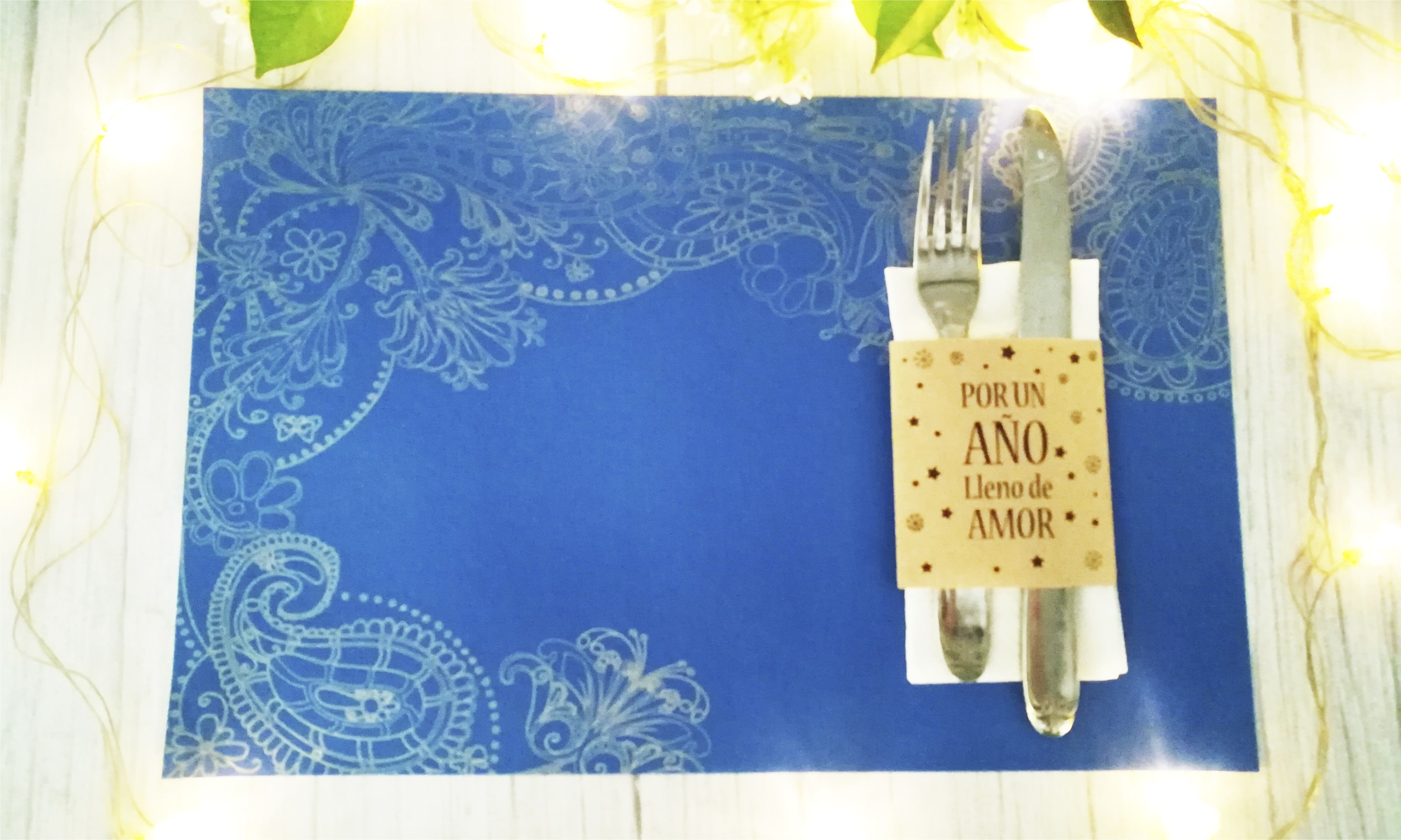 Combo Arabescos Azul y Plata Individual RECTANGULAR + Porta Servilletas + Posavasos x 10 - Imagen 2