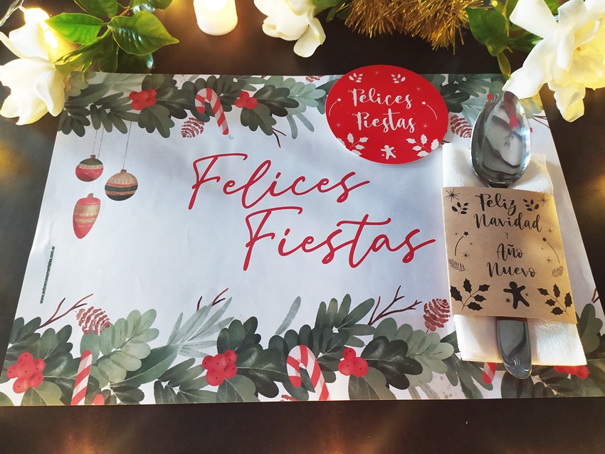 Combo Individual Felices Fiestas RECTANGULAR + Porta Servilletas + Posavasos x 20