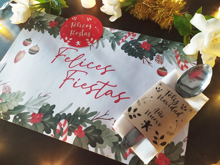 Combo Individual Felices Fiestas RECTANGULAR + Porta Servilletas + Posavasos x 20 - Imagen 2