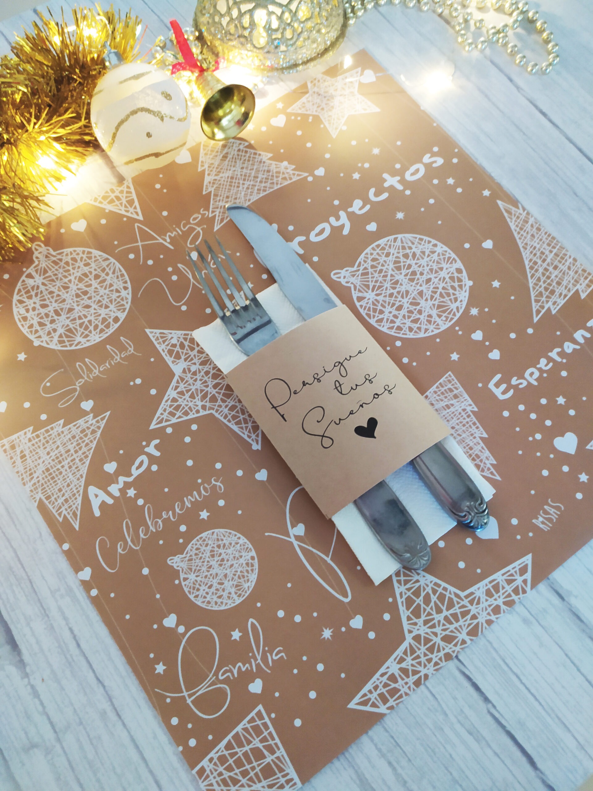 Combo Individual Estrellas Dorado CUADRADO + Porta Servilletas x 10 - Imagen 2