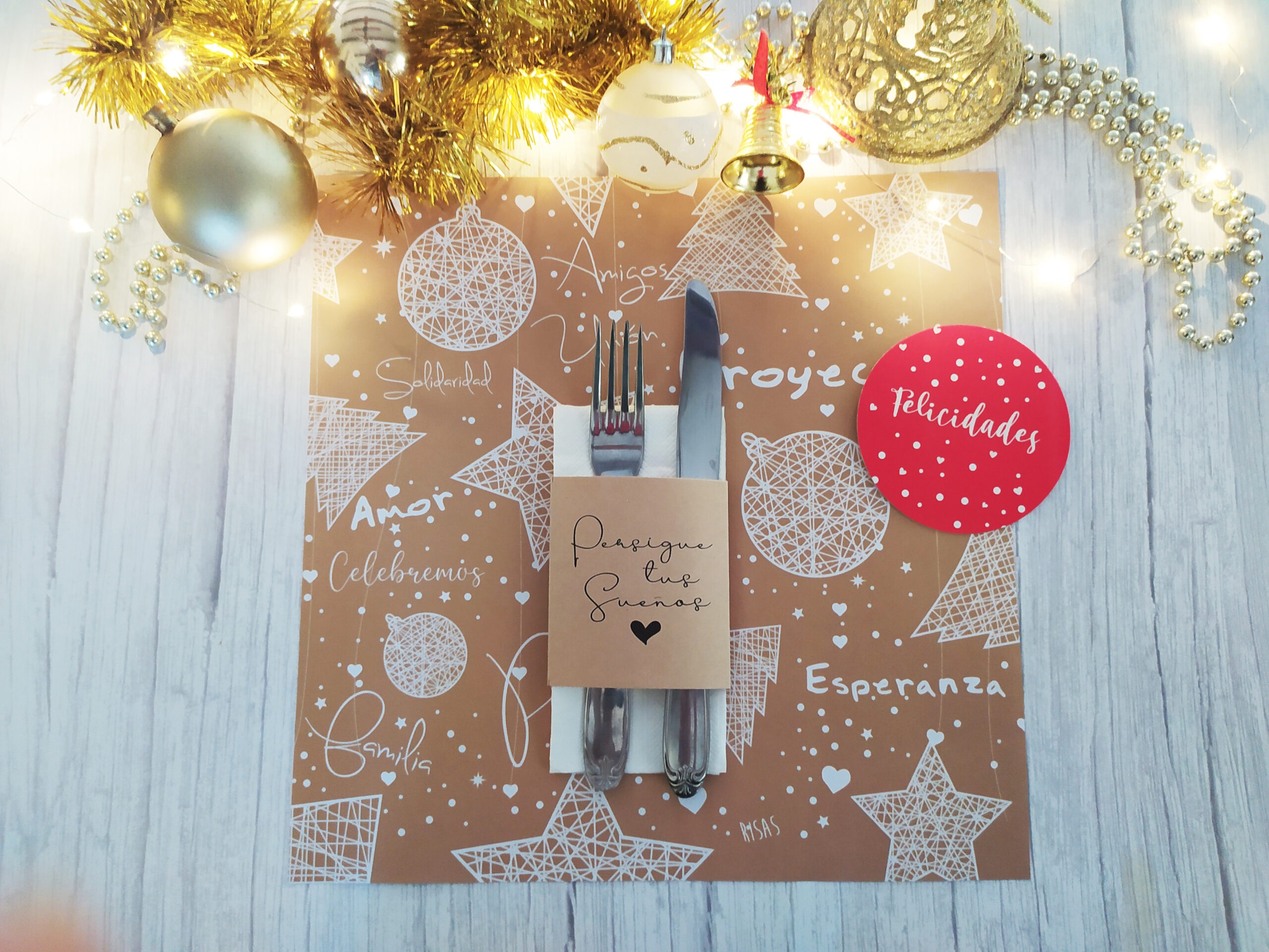 Combo Individual Estrellas Dorado CUADRADO + Porta Servilletas + Posavasos x 10