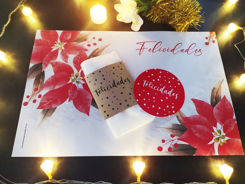 Combo Felicidades Individual RECTANGULAR + Porta Servilletas + Posavasos x 10 - Imagen 3