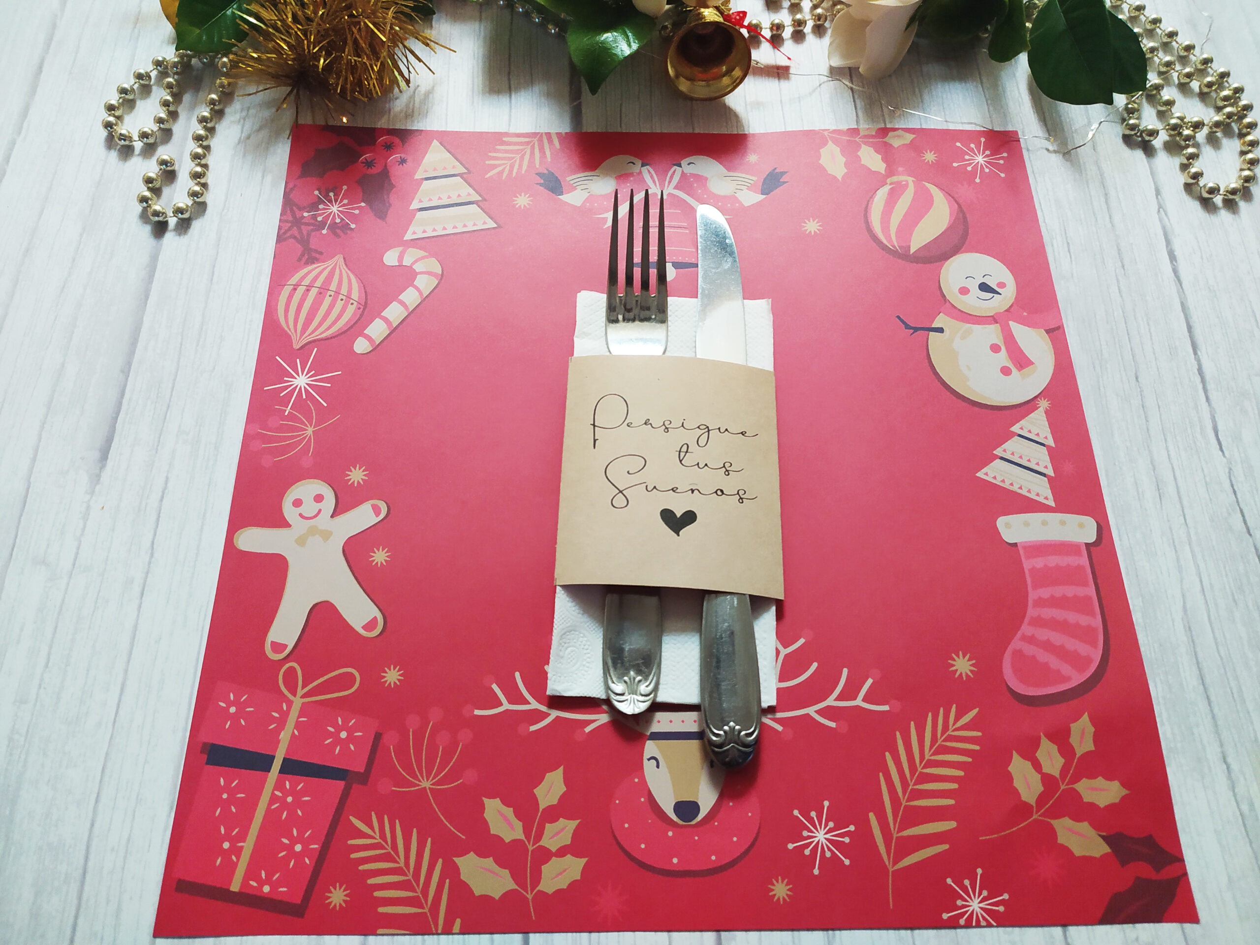 Combo Individual CUADRADO Renos + Porta Servilletas x 10 - Imagen 2