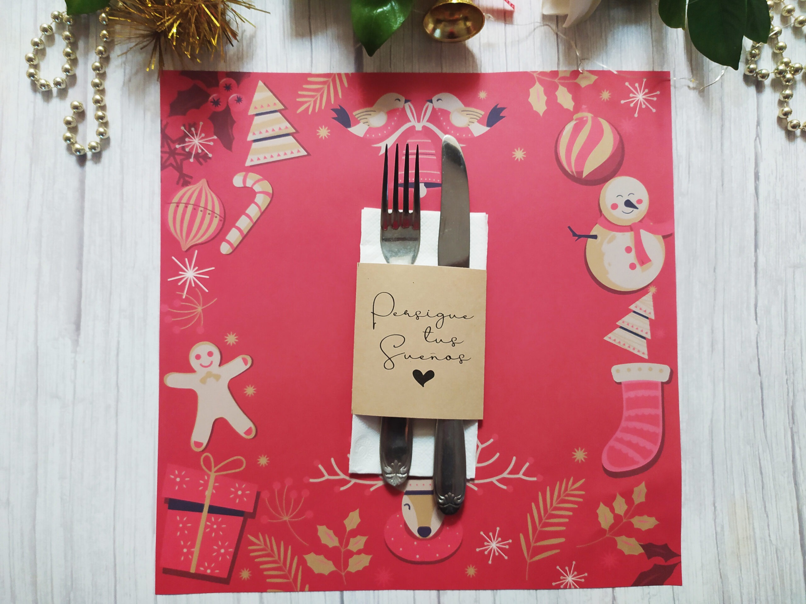 Combo Individual CUADRADO Renos + Porta Servilletas x 10